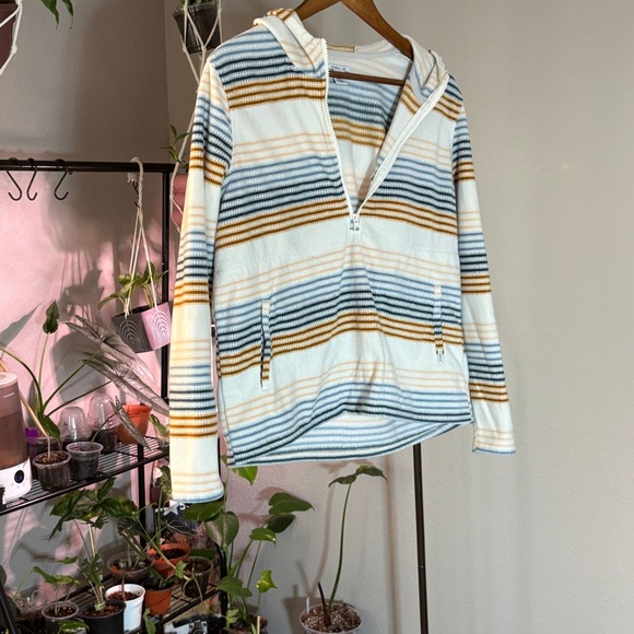 O'Neill Striped Fleece Pullover Hoodie Half Zip Cozy Womens Medium - Picture 1 of 9